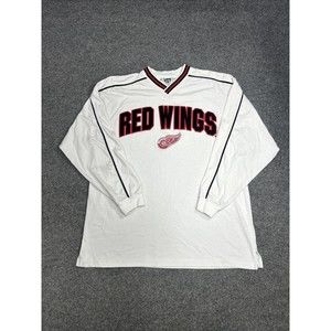 Vintage Lee Sport NHL Detroit Red Wings White V-Neck Spellout Sweatshirt Size XL